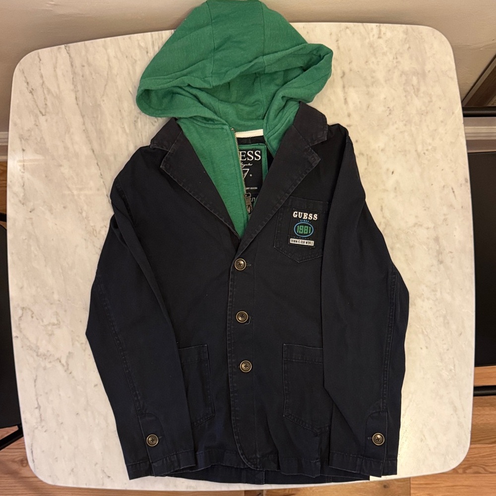Guess Dark Blue Jacket with Green Hood